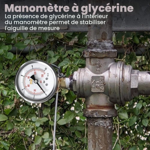 Manomètre glycérine 0-10 bar — Radial (raccord inférieur)