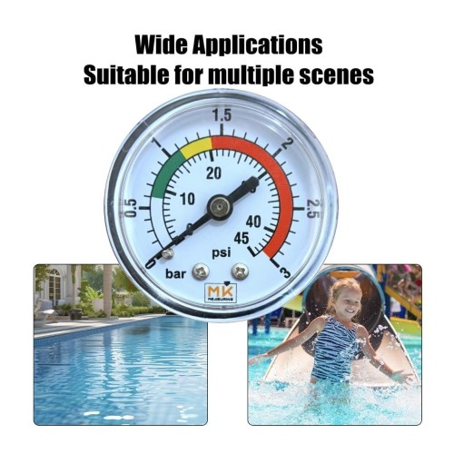 Manomètre filtre piscine 0-3 bar — 1/4" BSP Axial (raccord arrière)