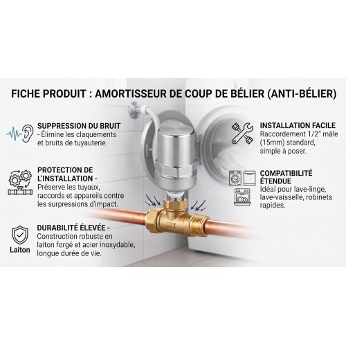 Kit anti coup de bélier 1/2" 15x21 mâle — inox 304 et laiton