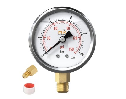 Manomètre à bain de glycérine inox 0-10 bar | MK Measuring